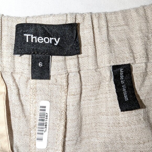 Theory | Linen Treeca Pull-On Ankle Pant Eco Sharkskin in Oat Melange | Size 6 - Picture 4 of 10